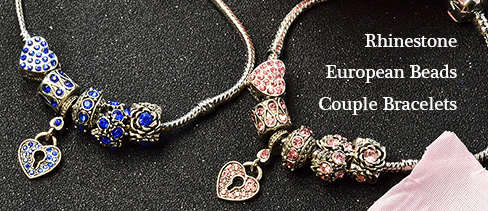 Rhinestone European Beads Couple Bracelets